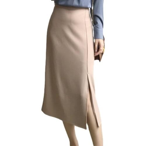 2021 Summer Solid A-line High Waist Female Skirts Elegant Split Midi Skirts Plain Skirts Women Office Lady Skirts