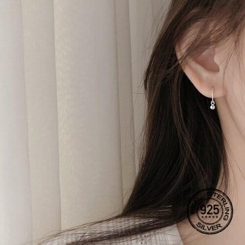 S925 Silver Earrings For Women Pendant Round Bead Simple Personality Punk Design Korean Fashion Lady Gift Wedding Jewelry INEFFA