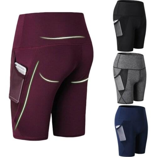 Women Yoga Short Quick Dry Compression Sport Solid Ladies Running Exercise Tight Pant Pocket Skinny Gym Fitness High Waist 2019