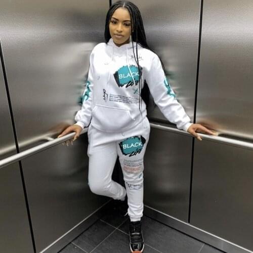 Fashion Letters Print Tracksuit 2 Piece Set For Women Hoodies Tops And Pants Outfits Autumn Winter New Streetwear Sweatshirt Set