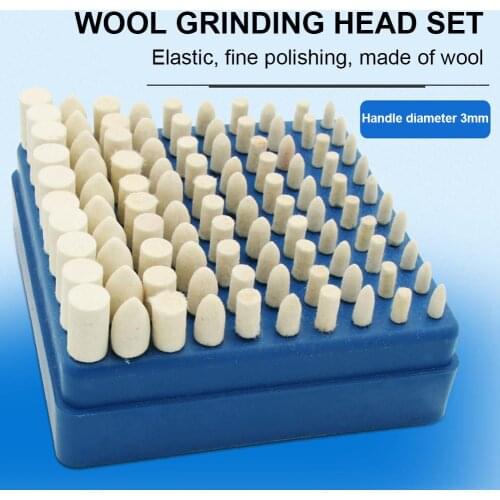 100Pcs Fleece Shaft Holder Grinding Head 4-10mm Mini Drill Felt Wheel Cone Cylindrical Polishing Burring Remover Tool