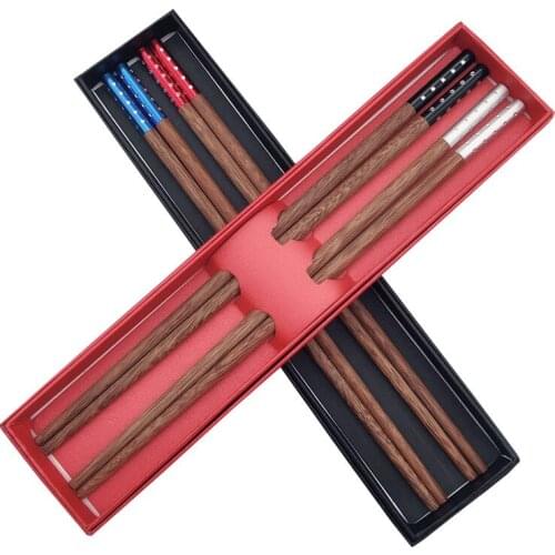 2 Pairs Gift BOX Household High-grade chopstick Natural Wood Couples Wooden Mahogany Reusable Tableware Sushi Chopsticks Gifts