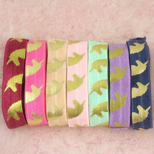 20 yards 16mm foil printing unicorn elastic ribbon fold over stretch webbing DIY hair bow band sewing supplies tape