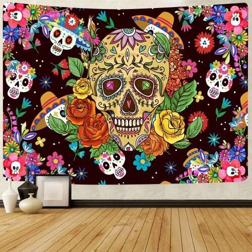 2021 Mexican Tapestry Day of The Dead Backdrop for Mexican Fiesta Sugar Skull Wall Hanging Tapestries for Living Room Decor