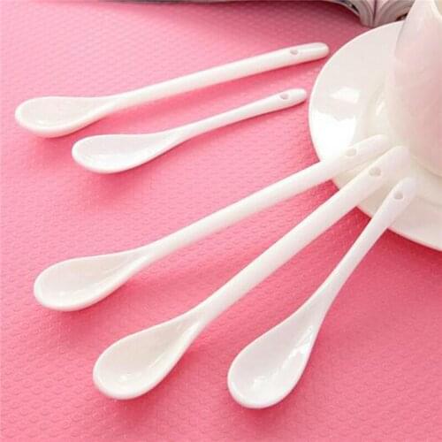 5pcs/lot Mini Small Cute White Long Rice Dessert Soup Children Spoon Ceramic Spoons Kitchen Table Tools Tableware Children Gift