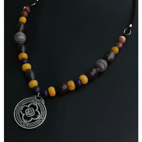 8mm Lapis Lazuli Yellow Beads Necklace,Colorful Beads Necklace,viking slavic Ethnic Jewelry, celt Knot Warrior Pendant