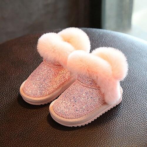 Fashion girl fur boots elegant thick warm snow boots for 3-15years girls child kids Winter boots outdoor shoes