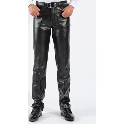 Plus thick velvet faux leather pants mens feet pants fashion motorcycle pu trousers for men personality pantalon homme autumn