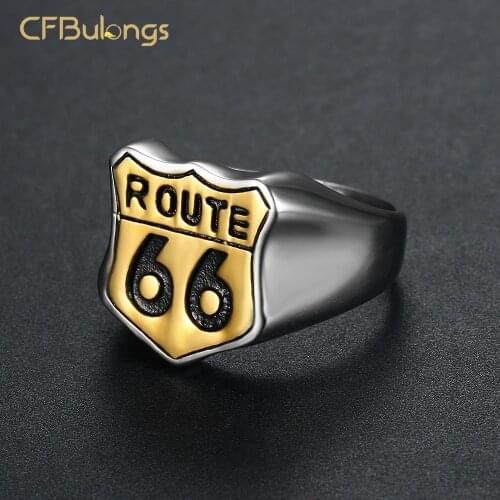 CFBulongs High Quality Stainless Steel Mens Ring American Biker Route 66 Ring For Club Punk Jewely