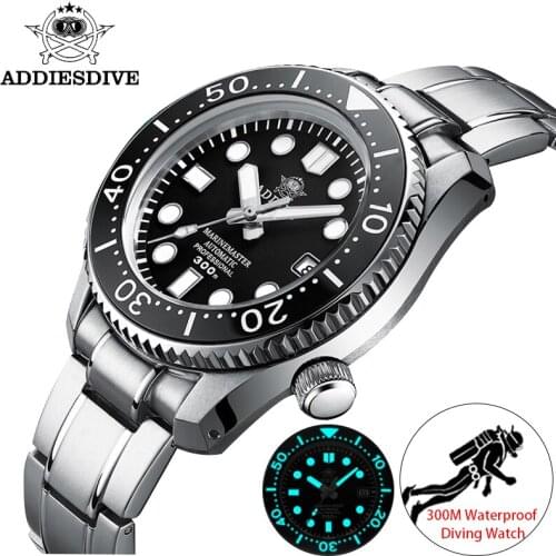Addies Diving Watch Water Ghost Sapphire Crystal Men Automatic Mechanical Watches Ceramic Bezel Steel Belt NH35 30Bar Luminous