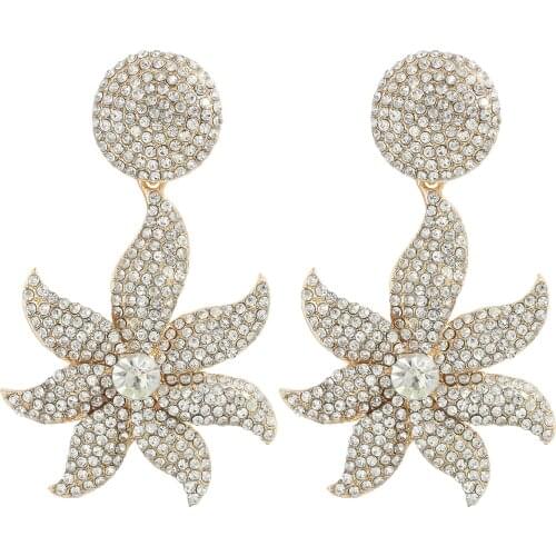 Dvacaman New Design Luxury Charm Full Rhinestone Starfish Shaped Drop Earrings for Women Shiny Crystal Gold Metal Jewelry Party