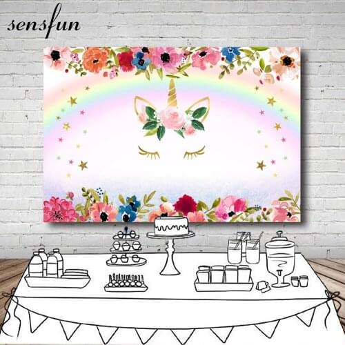 Sensfun Flowers Rainbow Unicorn Backdrop Little Stars Girls Baby Shower Birthday Party Photography Backgrounds For Photo Studio
