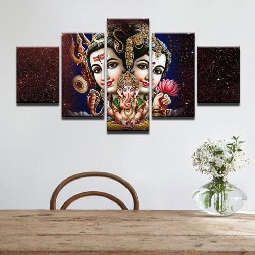 Hd Print Religious Posters 5 Pieces Shiva Parvati Ganesha Modular Wall Art Picture for Living Room Decoration Canvas Painting