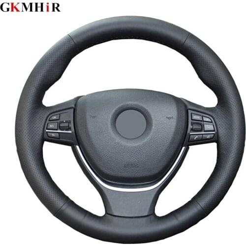 GKMHiR DIY Black Artificial Leather Hand-Stitched Car Steering Wheel Cover for BMW 520i 528i 2013 2014 730Li 740Li 750Li F10