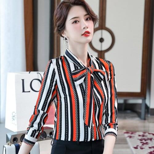 IZICFLY Fall Spring Yellow Striped Shirt For Women Fashion Plus Size Tops Korean Slim Office Long Sleeve Bow Elegant Blouse