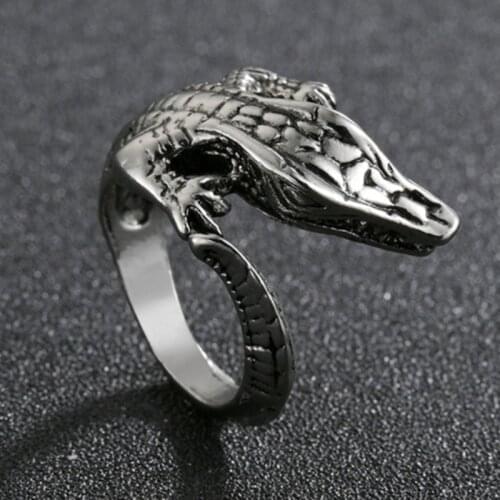 Vintage Animal Crocodile Rings for Men Women Opening Size Statement Retro Punk Hip Hop Biker Finger Party Night Club Ring