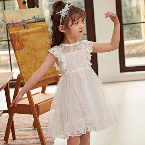 Summer Girls Clothes 2020 Fashion Kids Clothing White Lace Princess Dress Korean Girls Dress Outfits RT358
