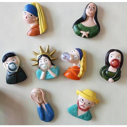 Cartoon Nordic Light Luxury Modern Van Gogh Home Decoration Funny Gifts Mona Liberty Polyresin Fridge Magnet Souvenir