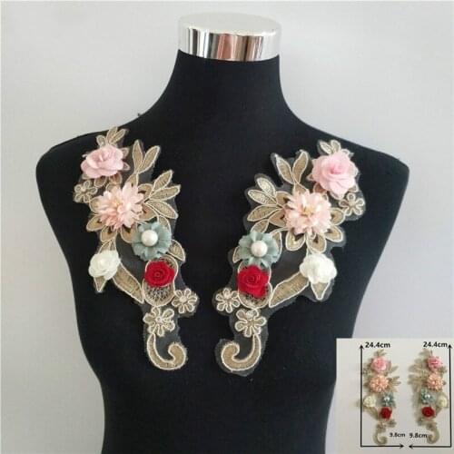 New Three-dimensional Embroidered Lace Collar Pair Flower Imitation Pearl Lace Female Accessories