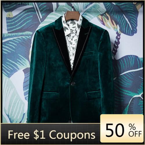 AreMoMuWha NEW Luxury British Slim Mens Suit Dress Korean Fashion Dark Green Velvet Slim Small Suit Single Western JacketQX1323