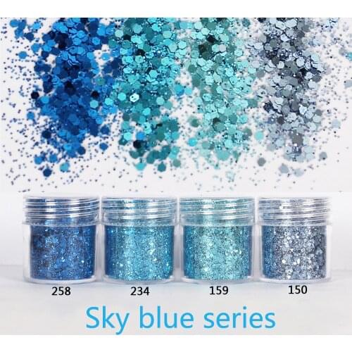 1jar Blue Series Charm Glitters Nails Holographic Paillette Hexagon Flakes Irregular Powder Sequins Pigment Nail Art Decoration