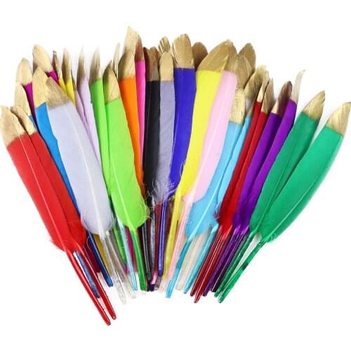 Wholesale Dipped Gold Tip Goose Feathers Crafts Jewrly Making Accessories Natural Black Plumes Wedding Home Decoration 4-6Inch