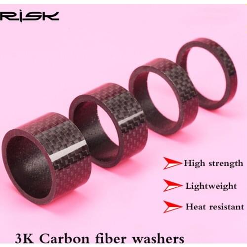 RISK 5pcs/lot 3/5/10/15/20mm Bike Carbon Fiber Washer 1 1/8" Bicycle Headset Spacer Stem Kits 3K Carbon Fiber Washer Fix Refit