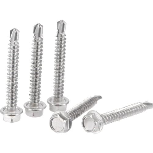 Uxcell Hex Washer Head Self Drilling Screws, #8 x 32mm 410 Stainless Steel Self Tapping Sheet Metal Screw 150pcs
