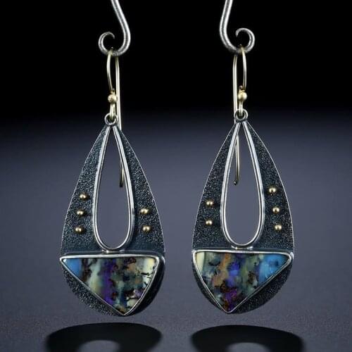 Vintage Elegant Resin Dangle Earrings For Women Fashion Bohemian Long Hollow Water Drop Triangle Drop Earring Jewelry O5D396