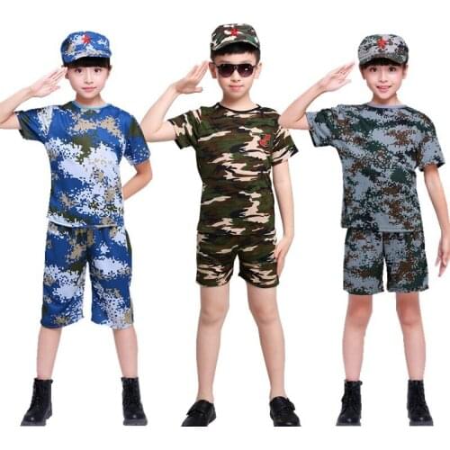 2019 New Kids Army 100-190cm Adult Children Training Clothing Set Kids Boys Camouflage Teenager Girl Cosplay Military Uniform