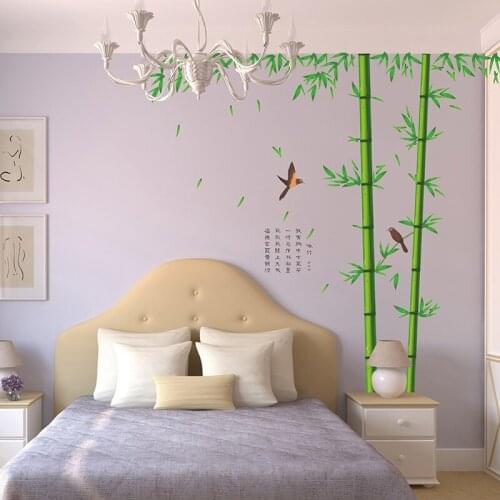 Green bamboo birds pvc wall stickers for living room bedroom wall art decorations decals diy removable posters