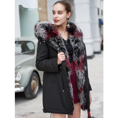 Real Coat Female Natural Rabbit Liner Parka Winter Jacket Women Fox Fur Collar Long Jackets Warm Overcoat MY4026