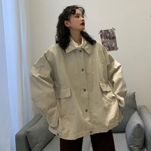 Coat female 2021 new spring and autumn Student Korean loose coat thickened with cotton, fashionable and versatile