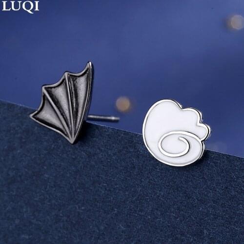Womens Fashion S925 Silver Plated Platinum Cute White Cloud Devil Small Wings Personality Stud Earrings SE866
