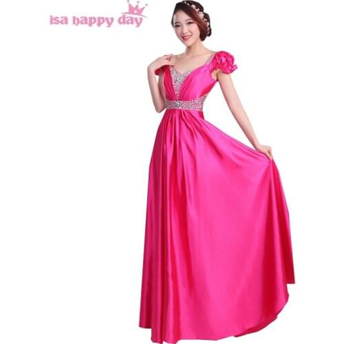 2020 new arrival womens a line floor-length satin plus size fitted evening gowns dresses fuchsia beaded long gown dress H3148