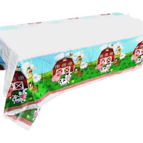 108*180cm Boys Kids Farm Animal theme Table Cloth Table Cover birthday party Tableware Balloon Flag Plate Cup Party Supplies