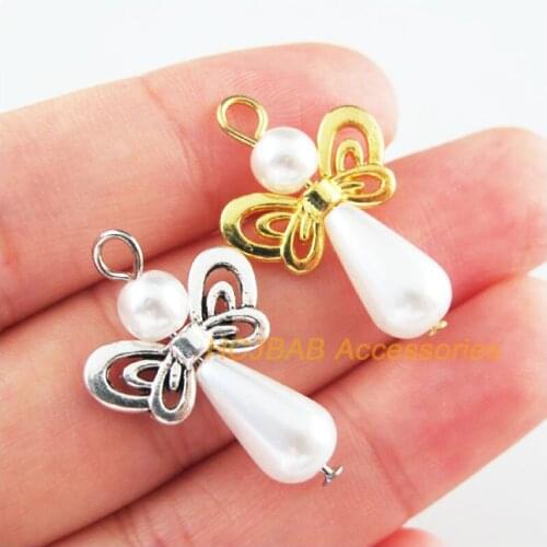 18Pcs Retro Gold Tibetan Silver Tone White Acrylic Angel Charms Pendants 18x28mm