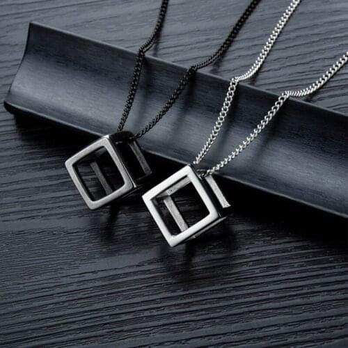 1PC Titanium Steel Cube Hollow Out Pendant Necklace Fashion Jewelry Men Accessories