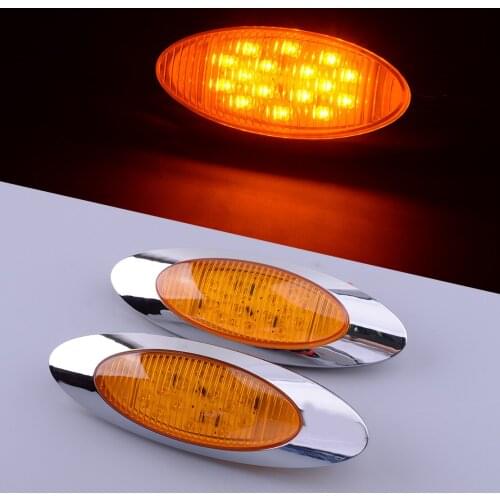 2Pcs/Set 2 Wires 12V Car Amber LED Clearance Thin Side Marker Light 16 LED Chrome Oval Fit For Freightliner Truck Universal