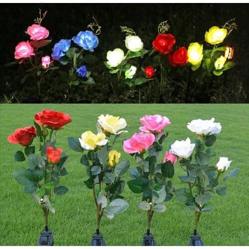 3 LED Solar Flower Light Rose Flower with Leaf Lamp Garden Decoration Outdoor Waterproof Lawn Landscape Lamp for Courtyard Patio