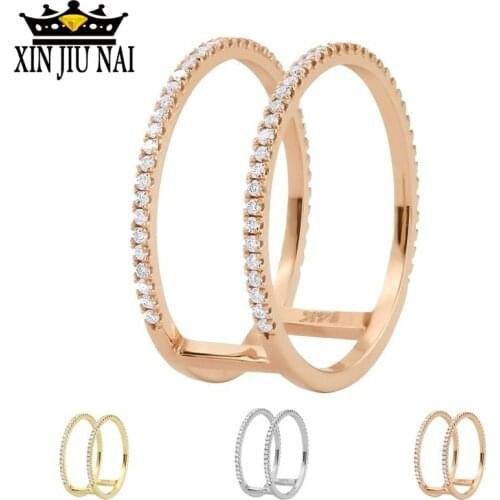 3 Colors Simple Double Layer Crystal Zirconia Engagement Ring Copper Wedding 925 Rings For Women Party Jewelry Christmas Gift