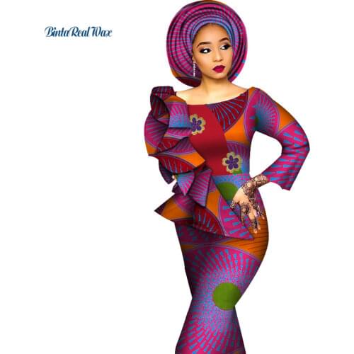 2020 African Dresses for Women Print Draped Straight Long Dresses Vestidos Bazin Riche African Ankara Dresses Clothing WY4291