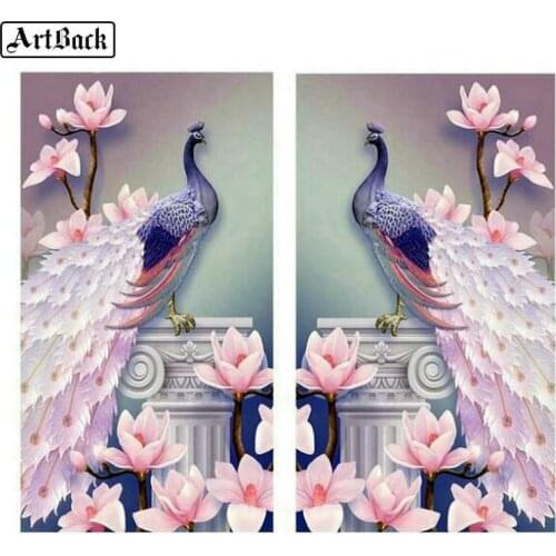 New Peacock flower diamond painting diy 5d full square drill mosaic 3d round diamond embroidery living room decoration 2pcs set