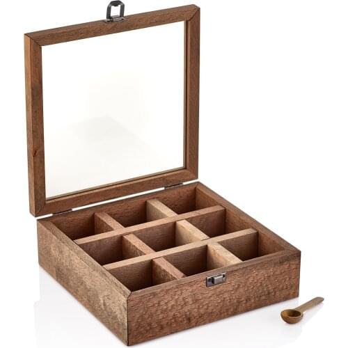 Spice Jars Storage Container Set of 2 Glass Lid Wooden 9 Field Storage Box and Wooden Spoon Gift Decorative Creative Storage Box