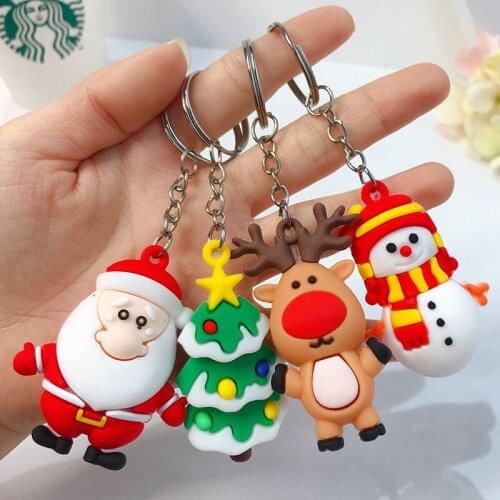 Santa Claus Elk Snowman Keychain Merry Christmas Navidad Christmas Decoration Stereo Key Chain Xmas Noel KeyRing New Year Gifts