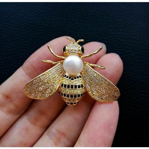 White Pearl zircon Pave Bee Brooch