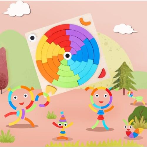 Kids Montessori Rainbow Wooden Puzzle Toys Art Educational Geometric Jigsaw Imagination Training Mandala Blocks Toys Brain Games