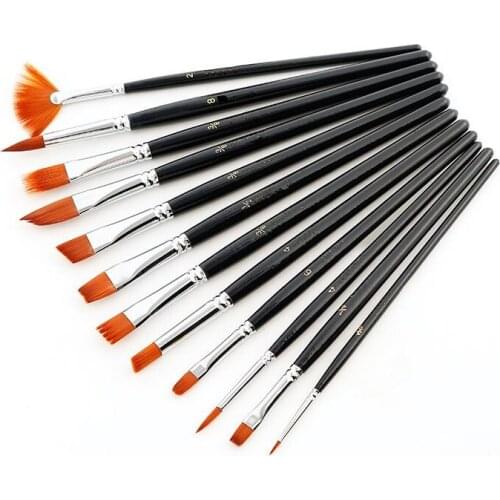 Hot sale 12pcs Artist Paint Brushes Art Set Nylon Hair For Acrylic Watercolor Oil Painting Nylon Brushes Drawing Art Supplies