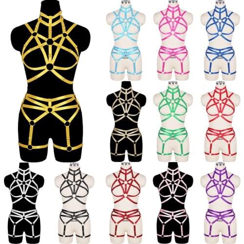 Goth Chest Harness Fashion Bdsm Rave Wear Light Sexy Bride Foot Bandage Sexy Lingerie Set Plump Woman Body Stockings Garter Belt