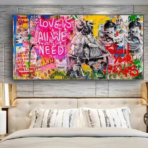 Banksy Street Character Graffiti Art "Love Is Everything We Need" Canvas Print Art Poster Living Room Home Decoration Picture